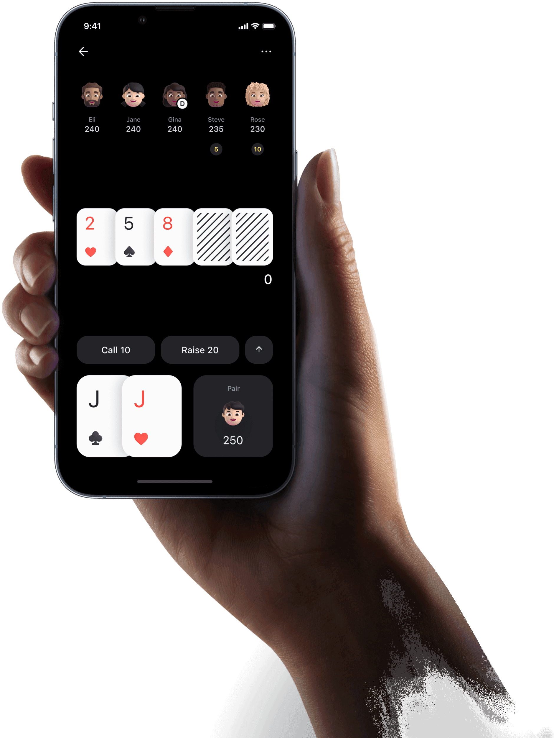 A hand holding the His 75 app